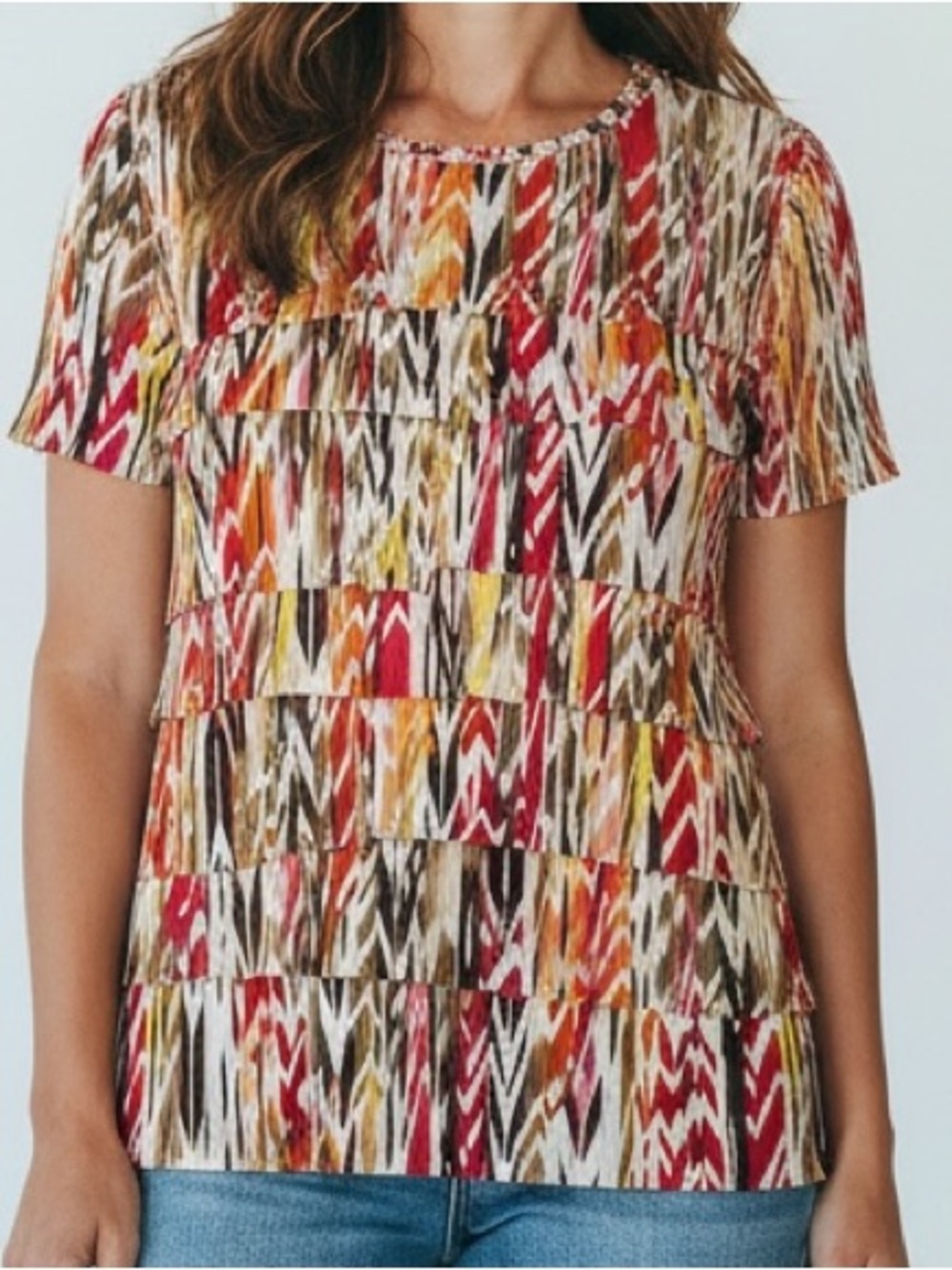 Alfred Dunner Multicolor Pleated Striped Dress Top